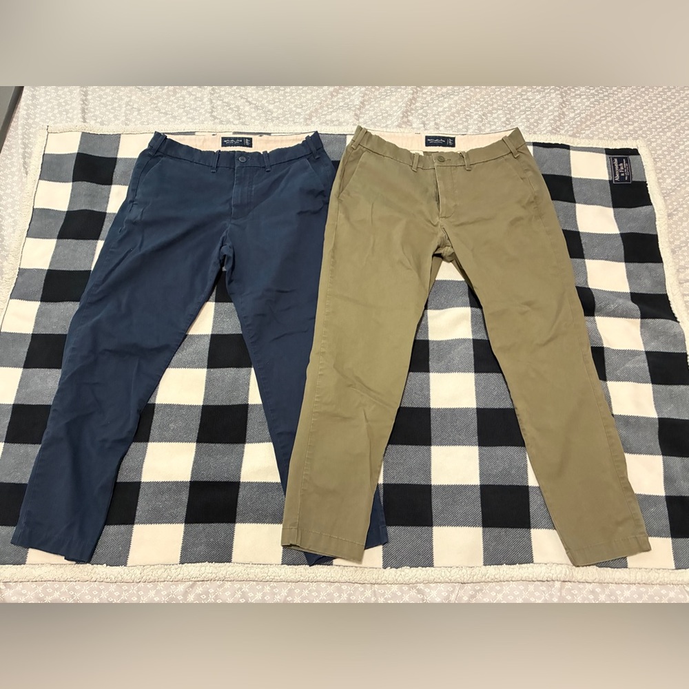 Lot of 2 Abercrombie & Fitch Slim Taper Stretch Chino Pants 30x26 Navy Olive